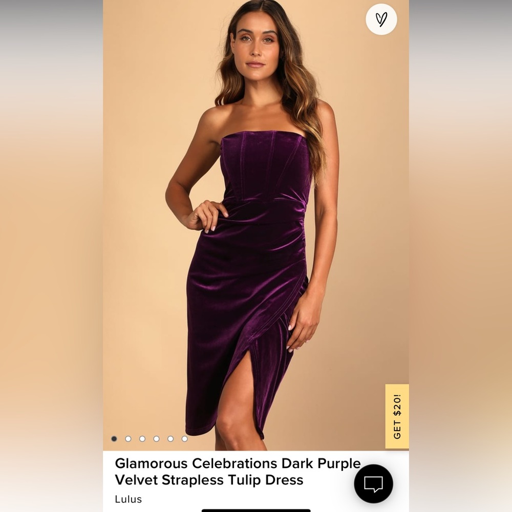 NWT Lulu’s Glamorous Celebrations Dark Purple Velvet Strapless Tulip Dress